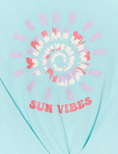 T-shirt noué manches courtes bleu turquoise fille