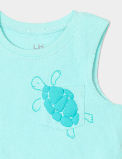 Ensemble 2 pièces débardeur short coton bleu turquoise bébé garçon