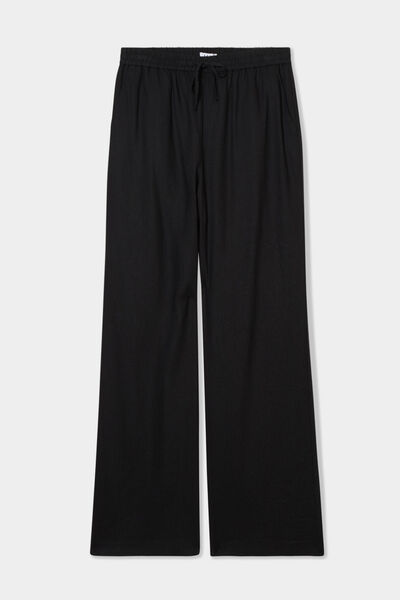 Pantalon large lin m&eacute;lang&eacute; noir femme