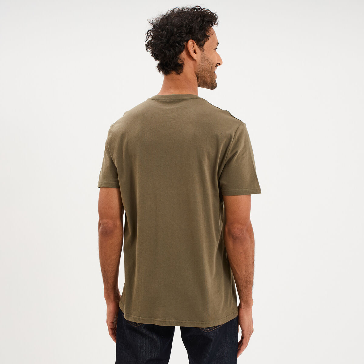 T-shirt manches courtes coton col V vert kaki homme