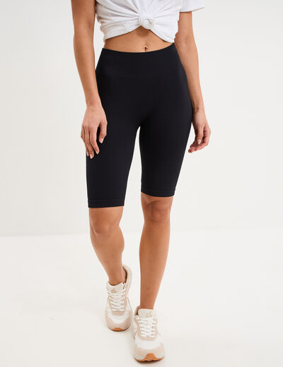 Short cycliste de sport c&ocirc;tel&eacute; stretch noir femme