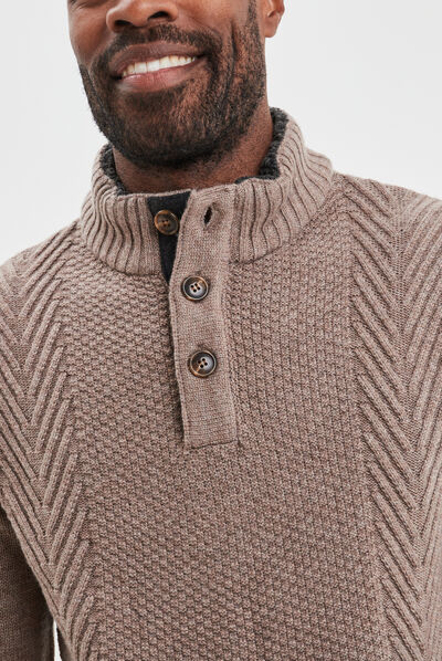 Pull camionneur boutonné taupe homme