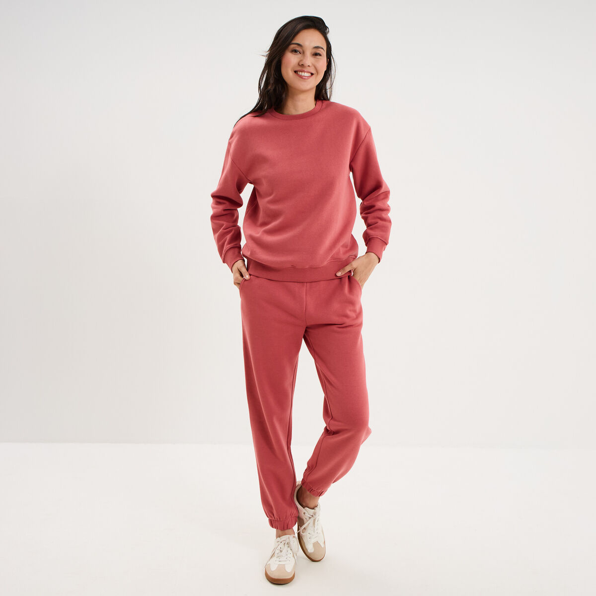 Sweat col rond manches longues vieux rose femme