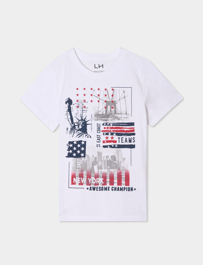 T-shirt col rond manches courtes coton blanc gar&ccedil;on