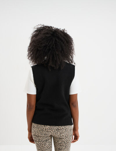Pull sans manches col rond noir femme
