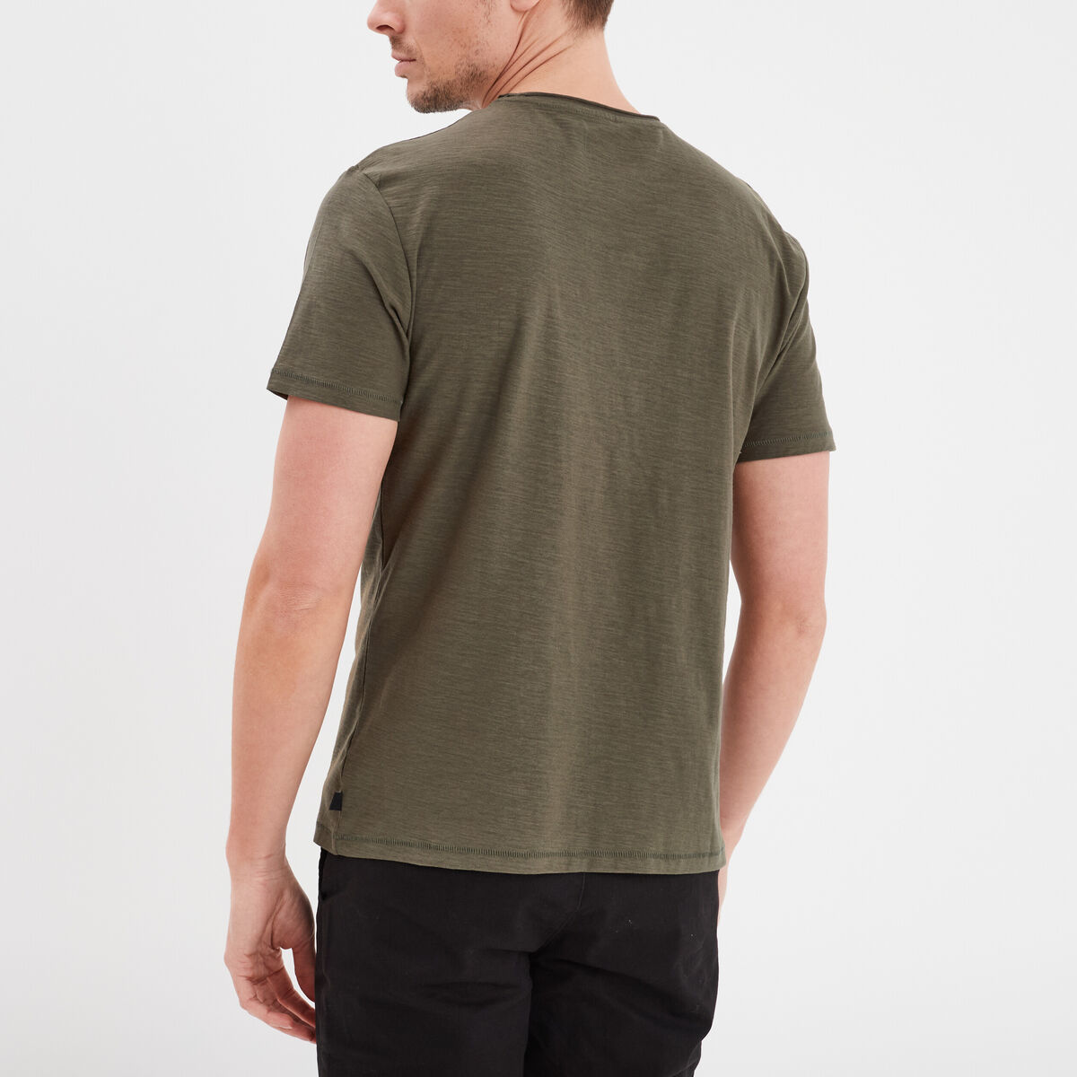 T-shirt coton col rond 1 poche Liberto vert kaki homme