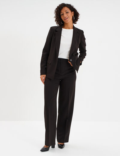 Pantalon taille haute droit avec pinces noir femme