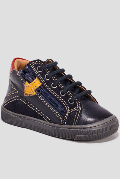 Baskets montantes zippées en cuir bleu marine bébé garçon