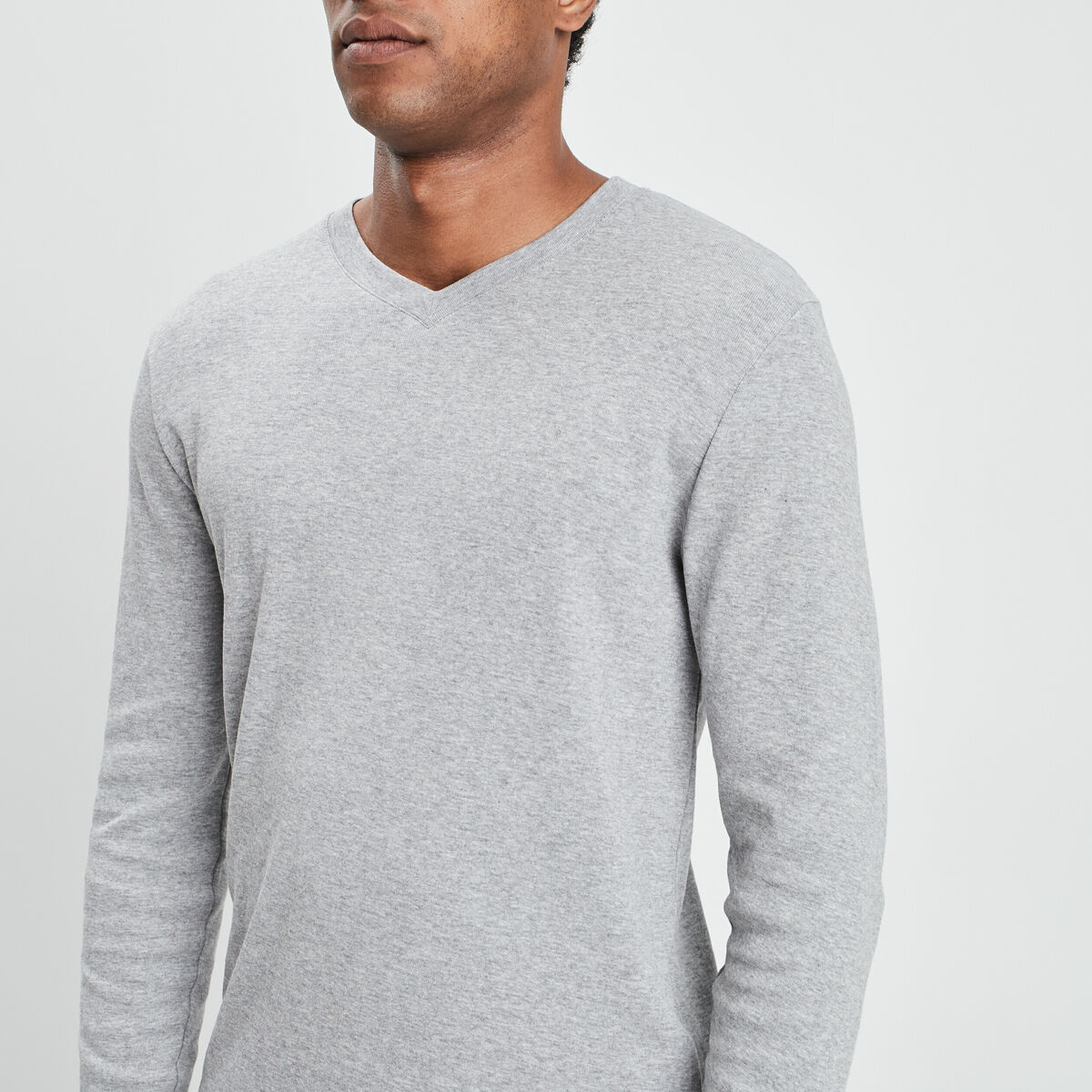 T-shirt manches longues col V gris clair homme