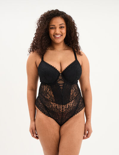 Body en dentelle avec la&ccedil;age noir femme grande taille