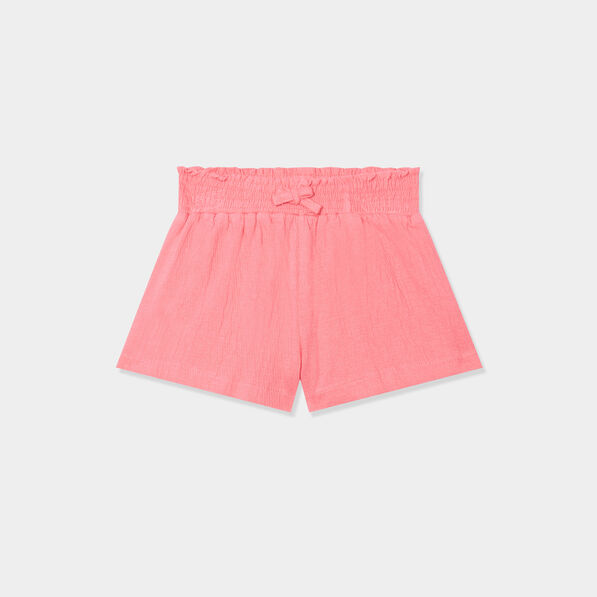 Short fluide taille smockée rose fluo bébé fille