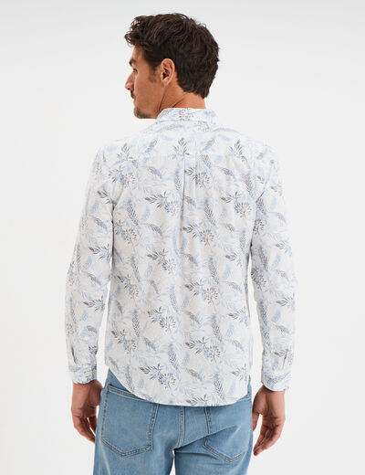 Chemise droite imprimée manches longues ecru homme