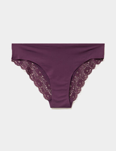 Culotte invisible &agrave; dentelle prune femme