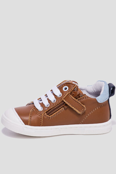 Bottillons zippés en cuir camel bébé garçon