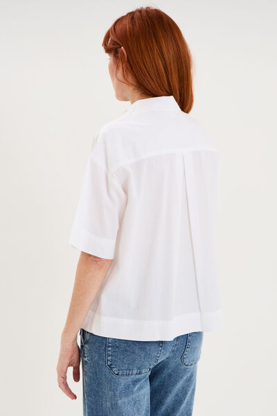 Chemise boxy manches coude boutonn&eacute;e blanc femme