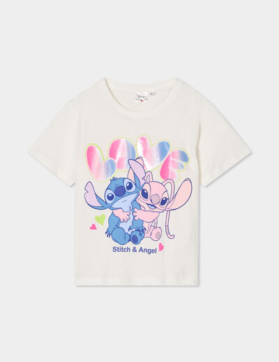 T-shirt manches courtes coton Stitch blanc fille