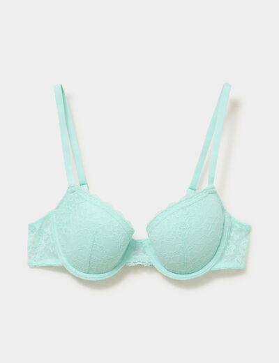 Soutien-gorge corbeille padd&eacute; dentelle vert turquoise femme