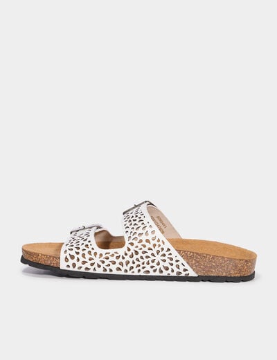 Mules perforées en cuir blanc femme