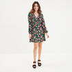 Robe courte fluide col cache-coeur noir femme