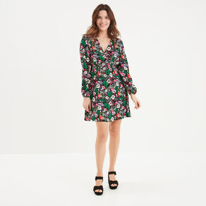 robe courte fluide col cache coeur noir femme Robe courte fluide col cache-coeur noir femme