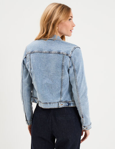 Veste en jean ajust&eacute;e boutonn&eacute;e denim double stone femme