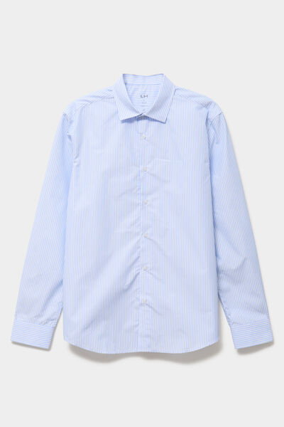 Chemise col italien manches longues bleu ciel homme