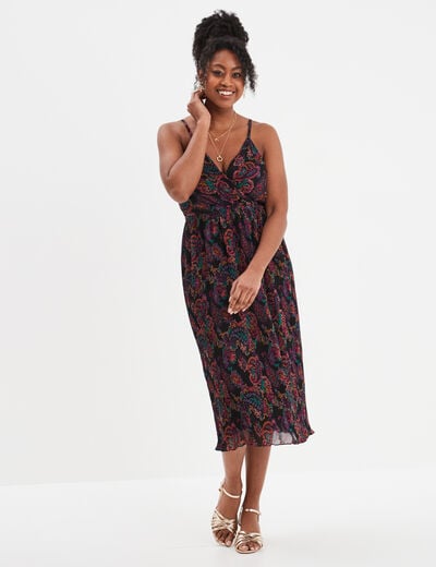 Robe midi plissée cache-coeur Mosquitos noir femme