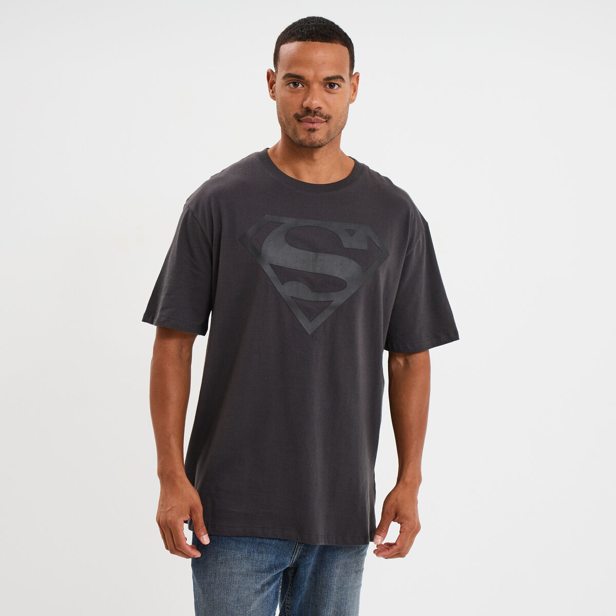 T-shirt manches courtes coton Superman gris fonc&eacute; homme