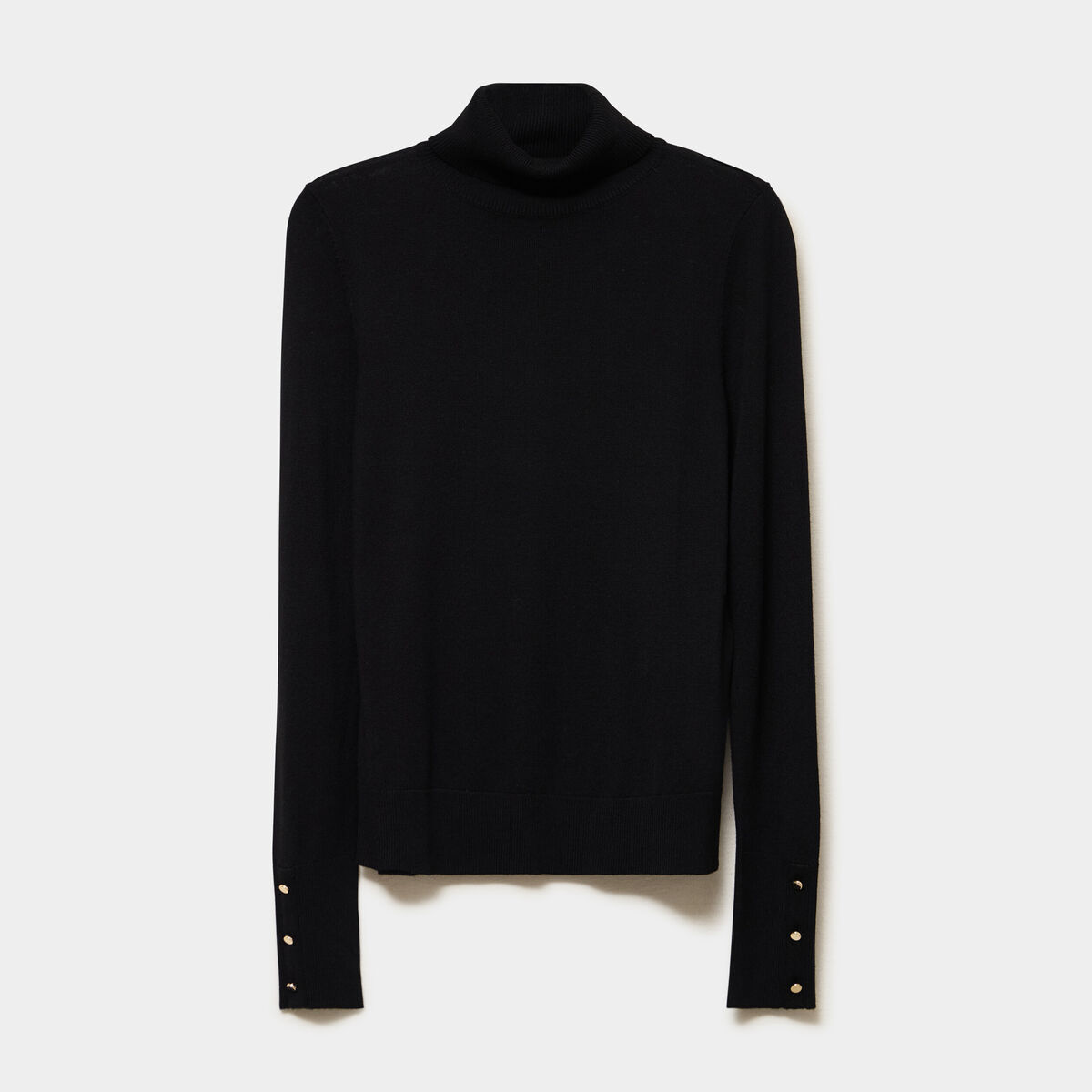 Pull col roul&eacute; avec boutons poignets noir femme
