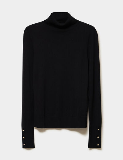 Pull col roul&eacute; avec boutons poignets noir femme