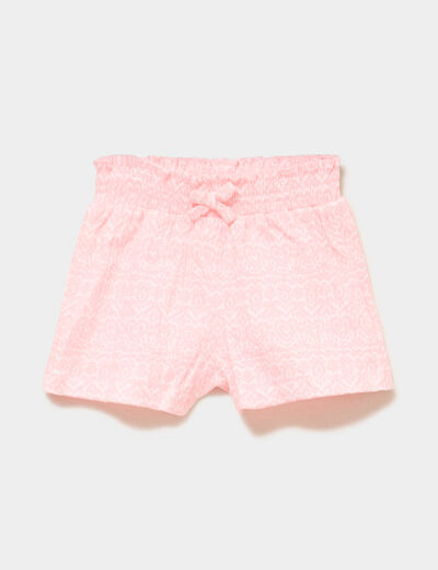 Short fluide taille smock&eacute;e rose fluo b&eacute;b&eacute; fille
