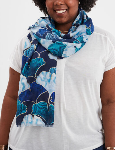 Foulard bords à franges fines bleu electrique femme
