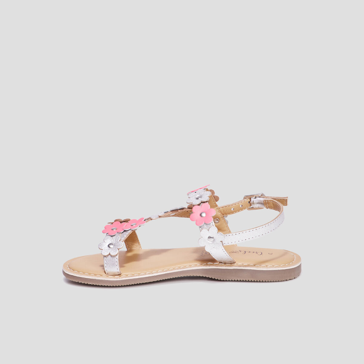 Sandales brides fleurs en cuir Creeks rose fille