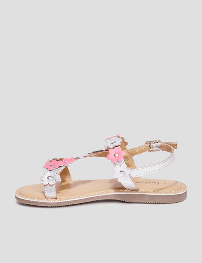 Sandales brides fleurs en cuir Creeks rose fille