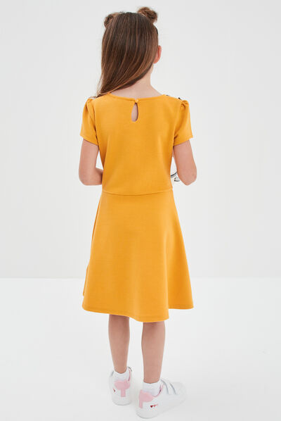 Robe trapèze manches courtes jaune moutarde fille