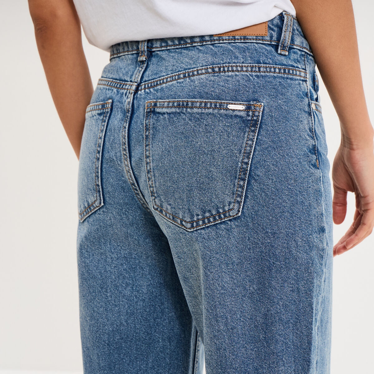 Jean droit taille basse coton denim stone femme