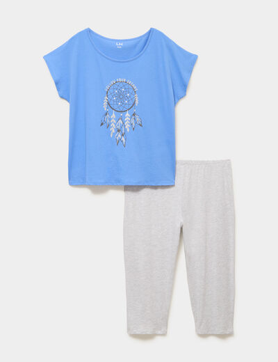 Ensemble pyjama corsaire et t-shirt bleu electrique femme grande taille