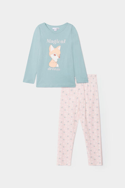Ensemble pyjama 2 pièces coton vert clair fille