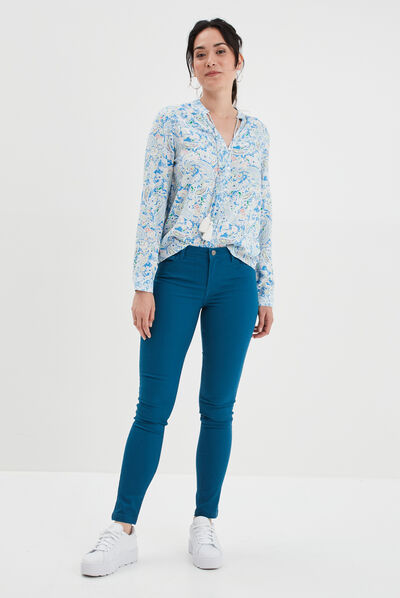 Chemise col cordons à pampilles multicolore femme