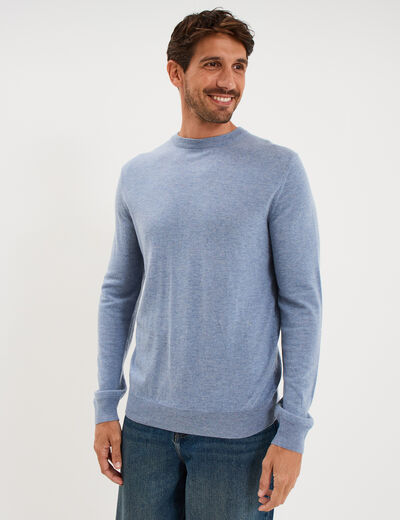 Pull col rond manches longues bleu gris homme