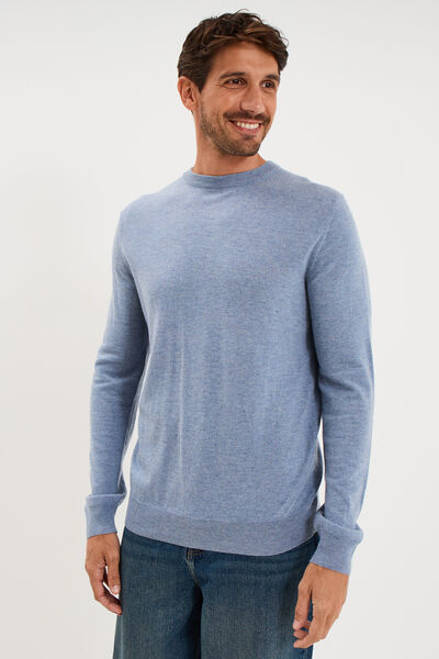Pull col rond manches longues bleu gris homme