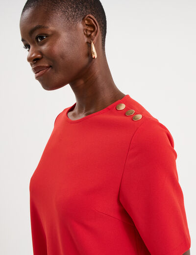 Robe droite cr&ecirc;pe manches courtes rouge femme