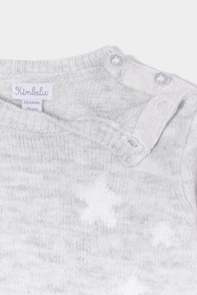 Robe pull épaule boutonnée Kimbaloo gris clair bébé fille