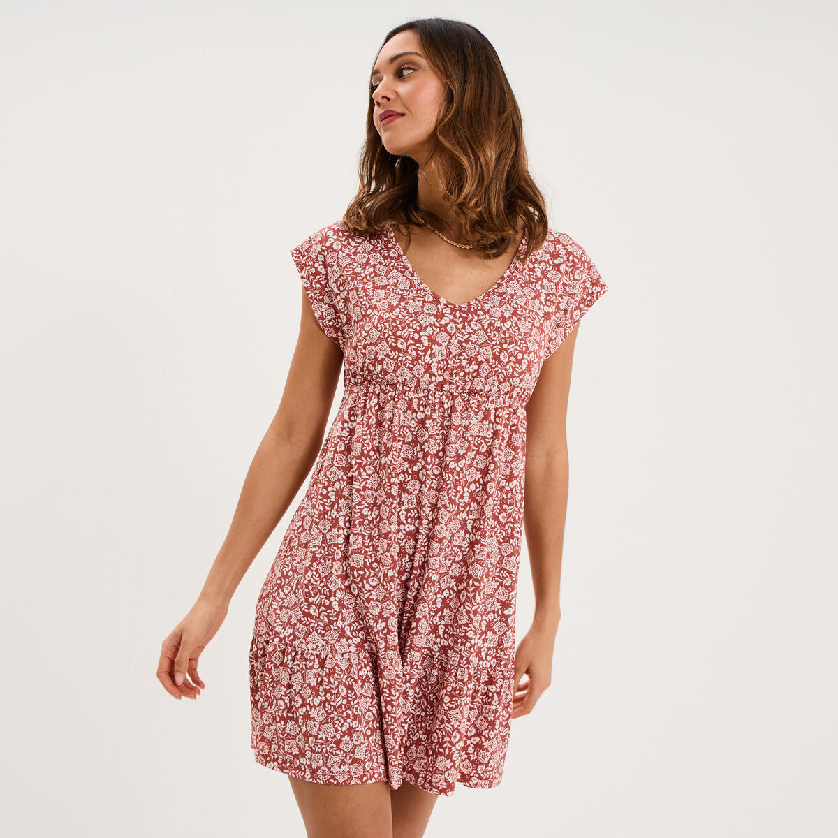 Robe patineuse manches courtes terracotta femme