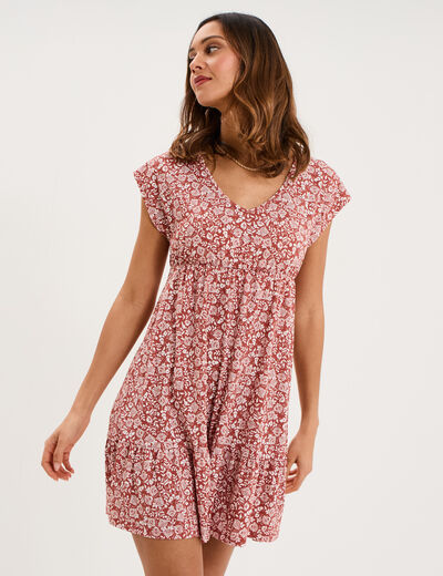 Robe patineuse manches courtes terracotta femme