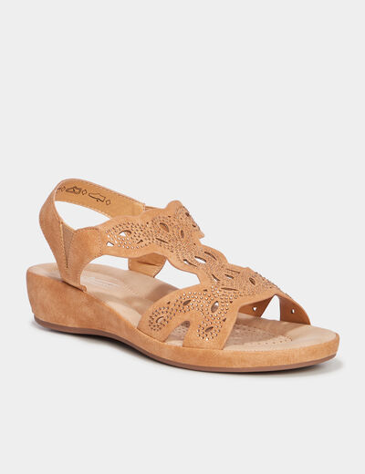 Sandales compensées ajourées marron femme