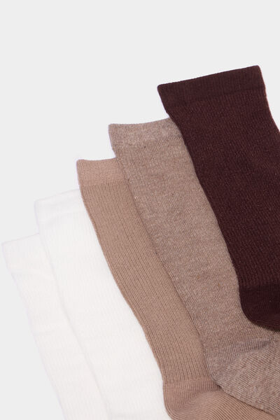 Lot 5 paires chaussettes c&ocirc;tel&eacute;es marron fonc&eacute; femme