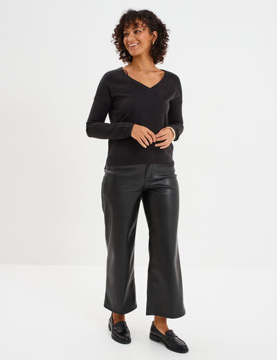 Pantalon simili cuir 7/8ème large noir femme