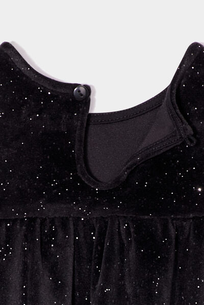 Robe velours à paillettes et noeud noir bébé fille