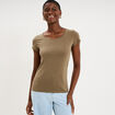 T-shirt coton col rond manches courtes vert kaki femme
